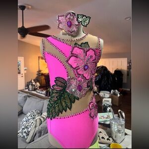 NEW Stunning Patrick J Base Custom Pink Floral Embellished Solo Costume Child L